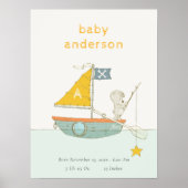 Schattige Visbeer Ster Zeilboot Kinderen Monogram  Poster (Voorkant)