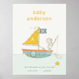 Schattige Visbeer Ster Zeilboot Kinderen Monogram  Poster