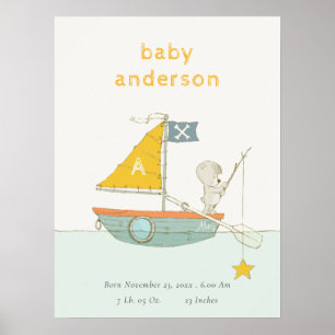 Schattige Visbeer Ster Zeilboot Kinderen Monogram Poster