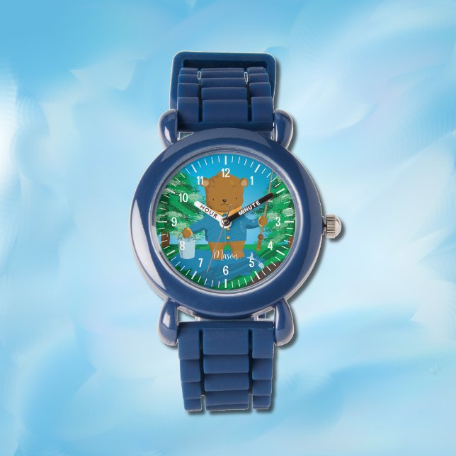 Schattige vissen bruin beer kind gepersonaliseerd  horloge (Creator heeft geüpload)