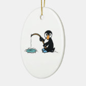 schattige vissende pinguïn keramisch ornament (Links)