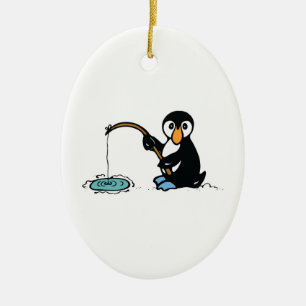 schattige vissende pinguïn keramisch ornament