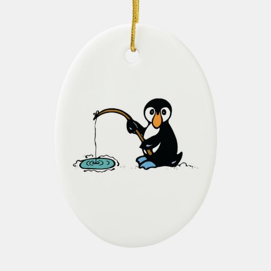 schattige vissende pinguïn keramisch ornament (Voorkant)