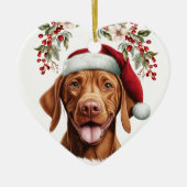 Schattige Vizsla Dog Holly Berry Christmas Keramisch Ornament (Voorkant)