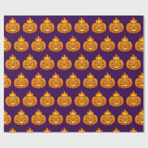 Schattige Vlammende Pompoen Halloween Patroon Inpa Cadeaupapier
