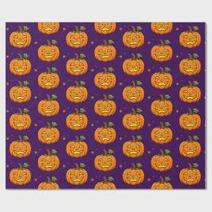 Schattige Vlammende Pompoen Halloween Patroon Inpa Cadeaupapier