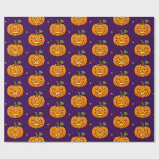 Schattige Vlammende Pompoen Halloween Patroon Inpa Cadeaupapier