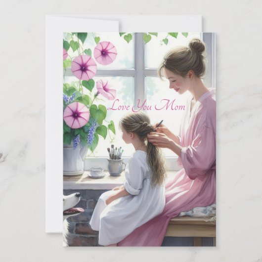 Schattige vlechten liefde met mam Moederdag Feestdagenkaart (Voorkant)