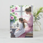 Schattige vlechten liefde met mam Moederdag Feestdagenkaart (Staand voorkant)
