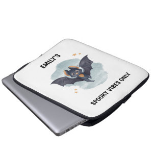 Schattige Vleermuis Aangepaste Naam Halloween Grie Laptop Sleeve