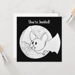Schattige Vleermuis en Volle Maan Halloween Kaart