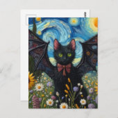 Schattige vleermuis Kat in een weide Briefkaart (Voorkant / Achterkant)