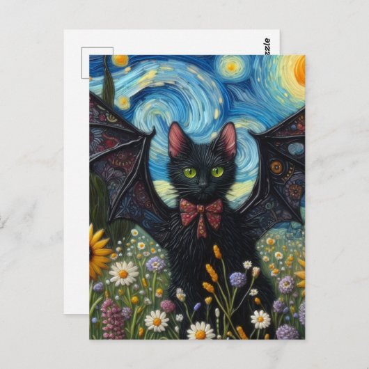 Schattige vleermuis Kat in een weide Briefkaart (Voorkant / Achterkant)