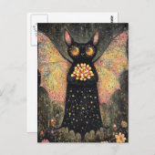 Schattige Vleermuis met Candy Corn Halloween Briefkaart (Voorkant / Achterkant)