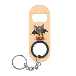 Schattige Vleermuis op Pompoen Schattige Halloween Mini Flessenopener