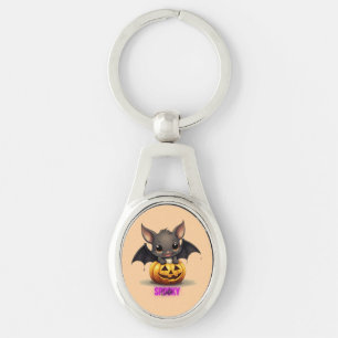 Schattige Vleermuis op Pompoen Schattige Halloween Sleutelhanger