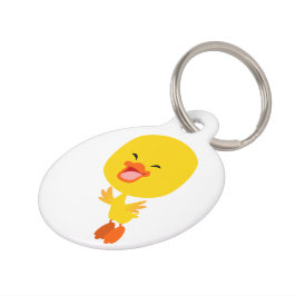 Schattige Vliegende Cartoon Duckling Dog Label Huisdierpenning