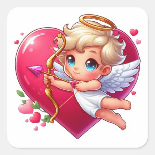 Schattige vliegende Cupido met Hart & Pijl Vierkante Sticker