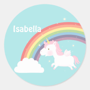 Schattige vliegende eenhoorn regenboog gepersonali ronde sticker