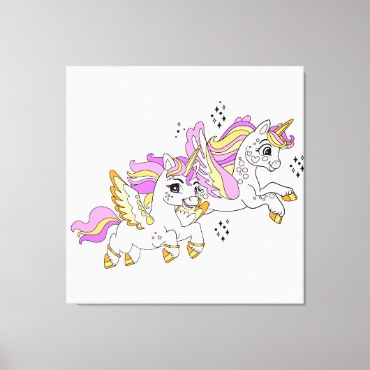 Schattige vliegende eenhoorns canvas afdruk (Voorkant)