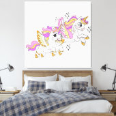 Schattige vliegende eenhoorns canvas afdruk (Insitu (Slaapkamer))