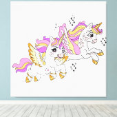 Schattige vliegende eenhoorns canvas afdruk (Insitu (Houten vloer))