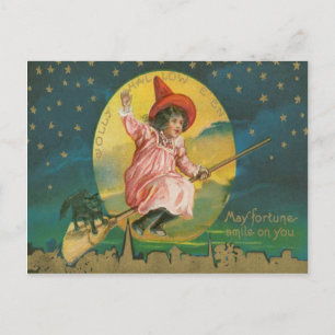 Schattige Vliegende Heks Zwarte Kat Vollemaan Briefkaart