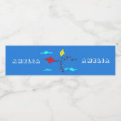 Schattige vliegers rood geel naam kids verjaardags waterfles etiket (Enkel label)