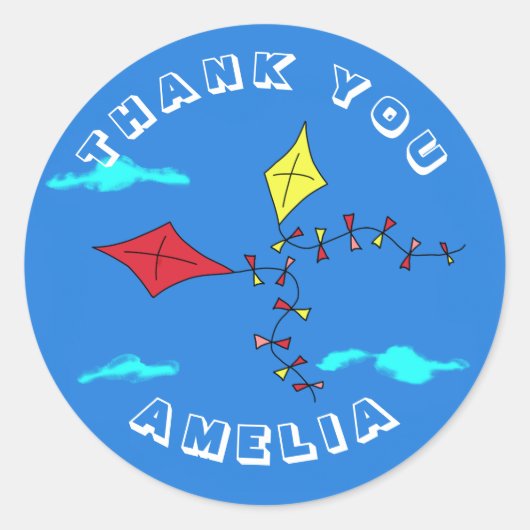 Schattige vliegers rood geel naam kinderen verjaar ronde sticker (Voorkant)
