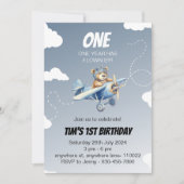 Schattige Vliegtuig Beer Pilot 1e Verjaardag Uitno Kaart (Voorkant)