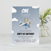 Schattige Vliegtuig Beer Pilot 1e Verjaardag Uitno Kaart (Staand voorkant)