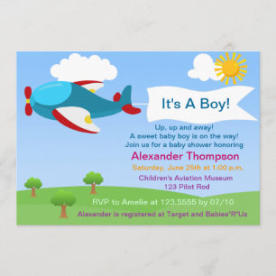 Schattige Vliegtuig Jongen Baby shower Uitnodiging