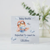 Schattige vliegtuig landt op social media aankondiging (Staand voorkant)