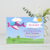 Schattige Vliegtuig Meisje Baby shower Uitnodiging (Staand voorkant)