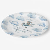 Schattige vliegtuig teddybeer baby shower papier b papieren bordje (Gekanteld)