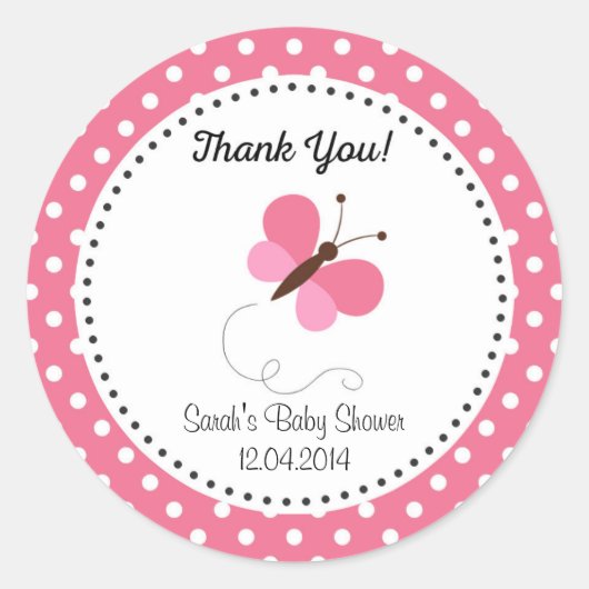 Schattige Vlinder Baby shower Sticker Roze (Voorkant)