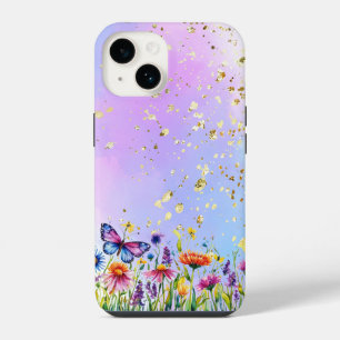 Schattige vlinder en zachte pastelbasis iPhone 14 hoesje