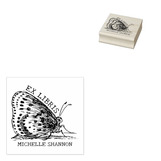 Schattige vlinder ex libris boek rubberstempel (Gestempeld)