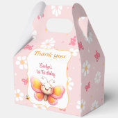 Schattige Vlinder Roze Bloemen Meisje 1e Verjaarda Bedankdoosjes (Achterkant)