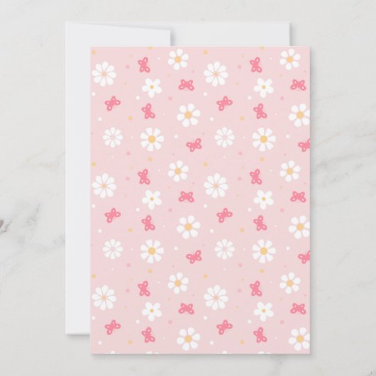 Schattige Vlinder Roze Bloemen Meisje 1e Verjaarda Kaart (Achterkant)