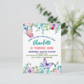 Schattige vlinder Stippen bloemen Bloem Verjaardag Briefkaart (Staand voorkant)