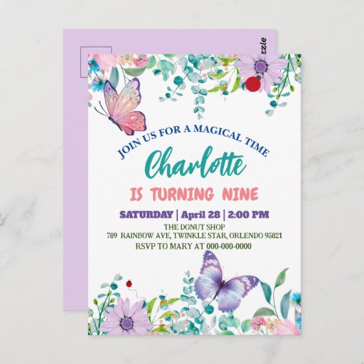 Schattige vlinder Stippen bloemen Bloem Verjaardag Briefkaart (Voorkant / Achterkant)