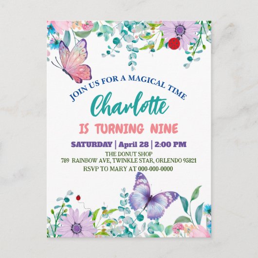 Schattige vlinder Stippen bloemen Bloem Verjaardag Briefkaart (Voorkant)