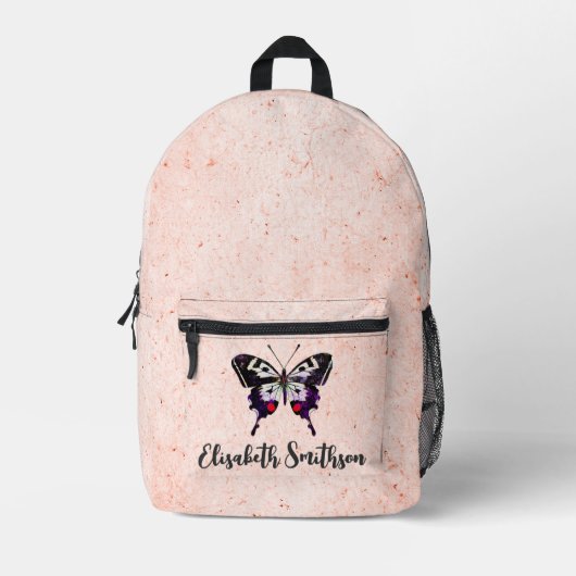 Schattige  vlinder Voeg Jouw naam pastel roze Bedrukte Rugzak (Voorkant)