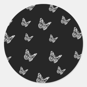 Schattige vlinder zwart-wit patroon, esthetisch ronde sticker
