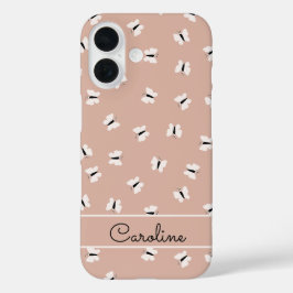 Schattige vlinderpatroon en aangepaste naam op roz iPhone 16 hoesje