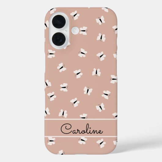 Schattige vlinderpatroon en aangepaste naam op roz Case-Mate iPhone case (Achterkant)