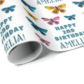 Schattige vlinderpatroon meisje Happy Birthday Cadeaupapier (Rol Hoek)