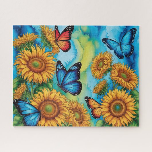 Schattige Vlinders Met Zonnebloemen Legpuzzel (Horizontaal)