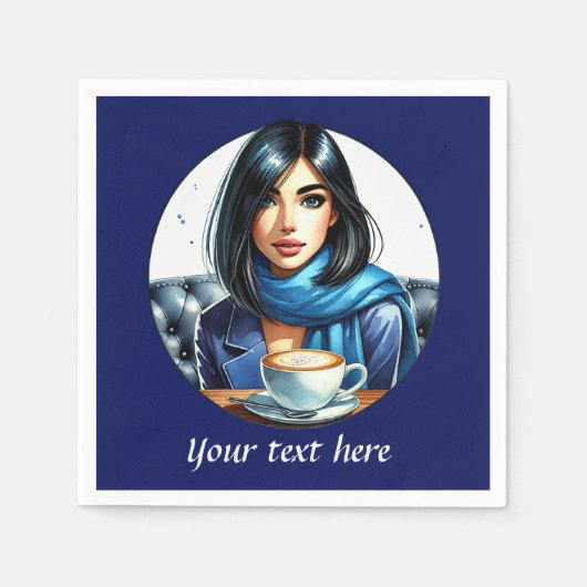 Schattige Voeg jouw tekst Coffee Lady toe Servet (Voorkant)
